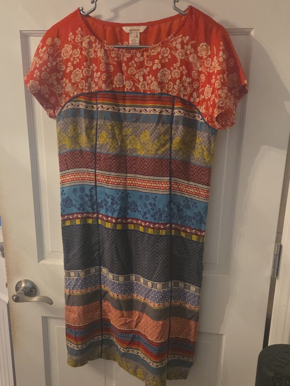 Sundance Multicolor Striped Floral Midi Dress — Red, Blue, Yellow